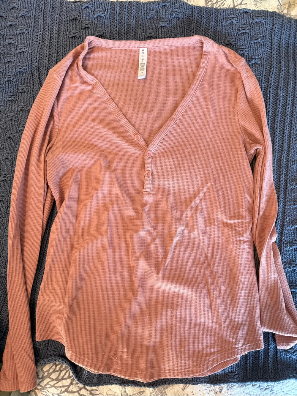 Athleta Dusty Rose Waffle Henley Long Sleeve Top